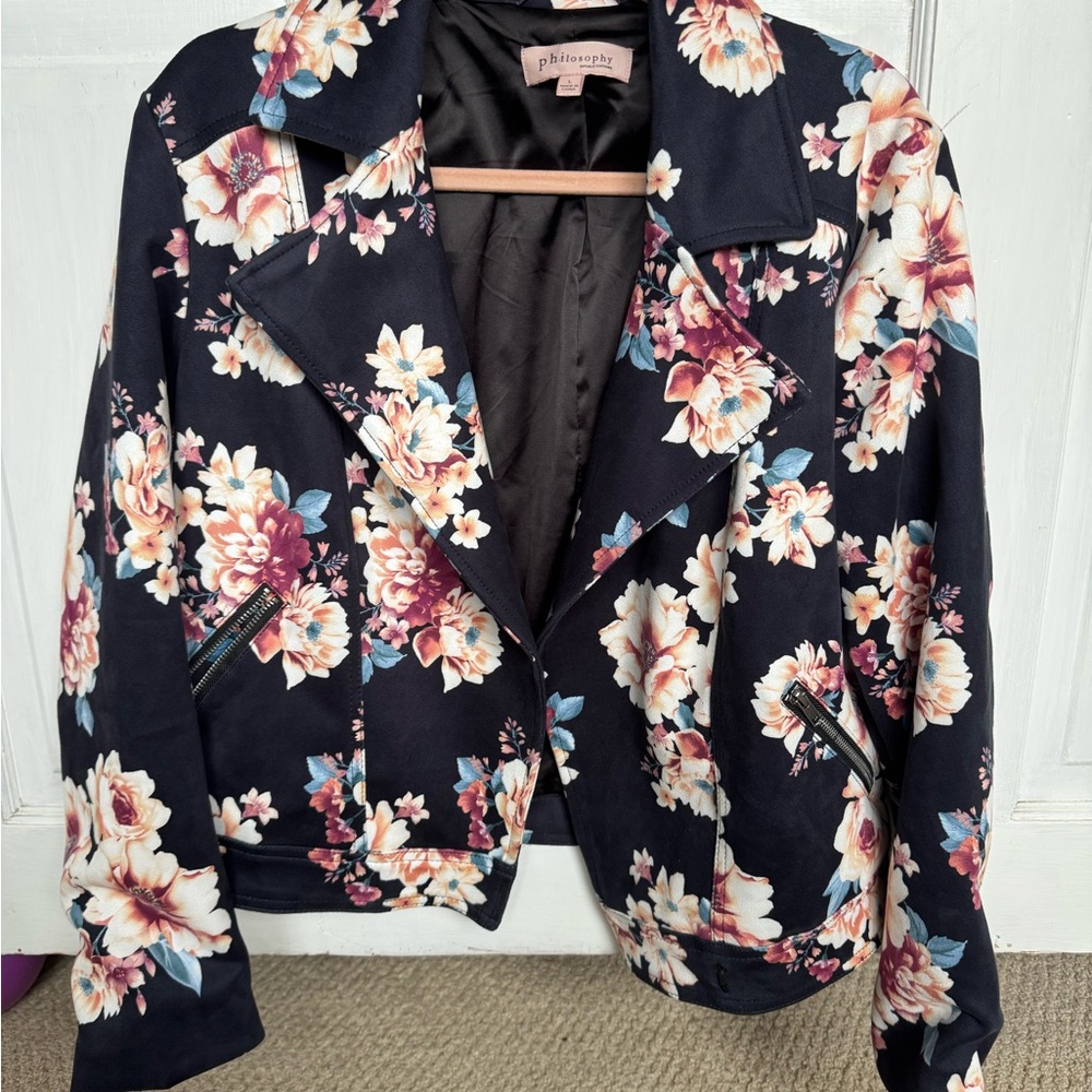 Philosophy Women's Floral Bomber Jacket - Navy and Pink